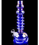 Spiral Chamber Wire Wrapped Round Base Bong - Blue