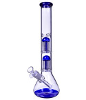 16" Double Tree Perc Bong with Down Stem and Matching Bowl - Blue