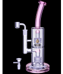 The Azure by Atomic Glass 13" Double Matrix Perc Bong/Dab Rig - Pink