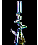 18" Electro Plated Triple Kink Beaker Zong Bong - Green Iridescent