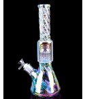 14" Iridescent Beaker Tree Perc Bong - Shiny Rainbow 