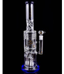 Pulse Reactor - Tsunami Glass - Barrel Showerhead Drum Heart Honeycomb Perc Bong - Blue