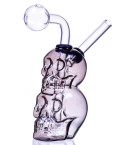 Dual Cranium Clear Oil Burner Bong - Smoke