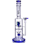 GlacierGush - Tsunami Glass -  15" Sprinkler Cube Perc Bong - Blue
