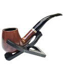 4.75″ Durable Dark Cherry finish Wooden Pipe With Leather Pouch & Stand 