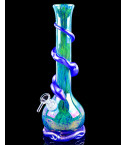 Blushing Blossom - 12" Flower Vase Wire Wrapped Round Base Bong - Green With Blue Wrap