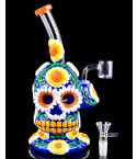 Day of the Dead Skull & Flower's Bong/Dab Rig - Orange