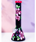 Majestic Black - 14" Extra Heavy Glowing Beaker Bong - Floral Themed