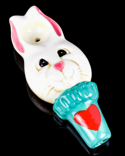 Hoppin' Hearts Bunny White Rabbit Ceramic Pipe