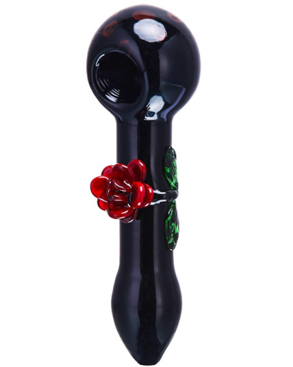 The Black Beauty - 5" Red Rose Glass Hand Pipe