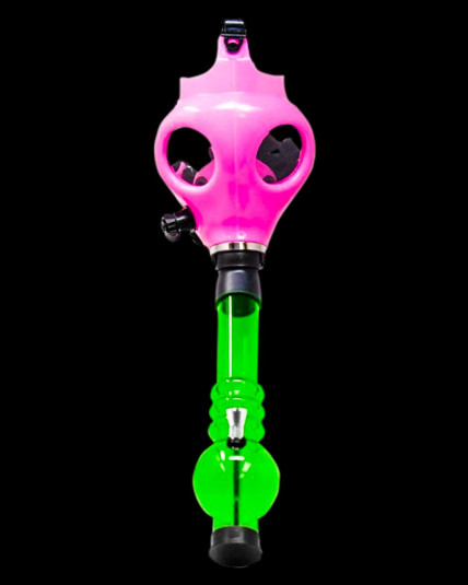 Gas Mask Pipe Bong - Includes Acrylic Water Pipe - Full Set - Neon Pink