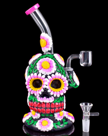 Day of the Dead Skull & Flower's Bong/Dab Rig