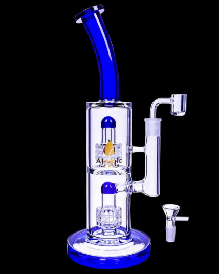 The Azure by Atomic Glass 13" Double Matrix Perc Bong/Dab Rig
