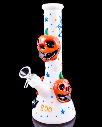 Atomic Glass - Pumpkin Boo Beaker Bong - White
