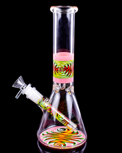 The Wavy - 10" Thick WigWag Tube Beaker Bong - Pink
