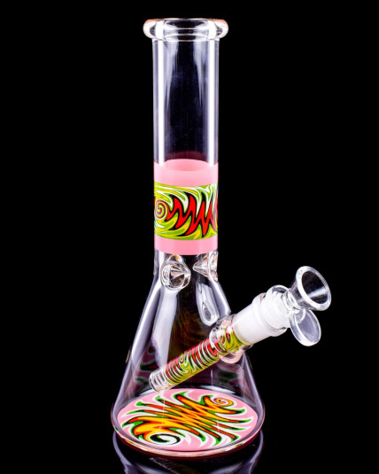 The Wavy - 10" Thick WigWag Tube Beaker Bong - Pink