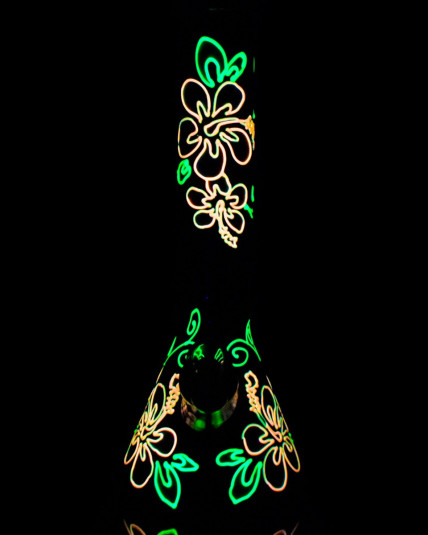 Majestic Black - 14" Extra Heavy Glowing Beaker Bong - Floral Themed