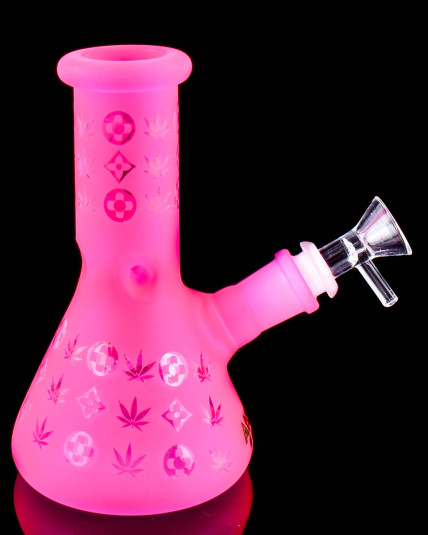 Flirty Foliage - Mini Frosted Beaker Bong - Hot Pink