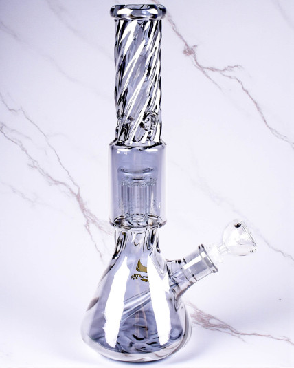 Atomic Glass - 14" Thick Tornado Tree Perc Beaker Bong - Gunmetal
