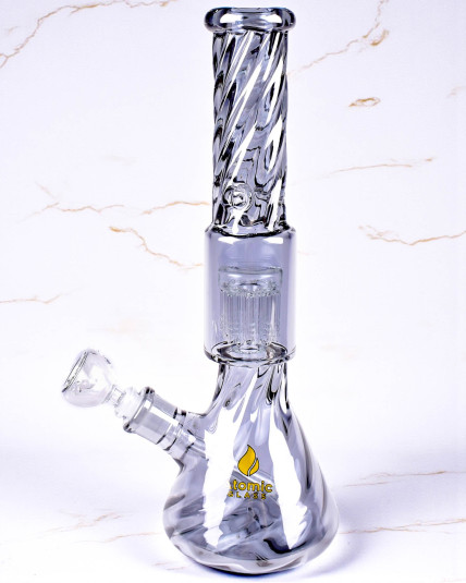 Atomic Glass - 14" Thick Tornado Tree Perc Beaker Bong - Gunmetal