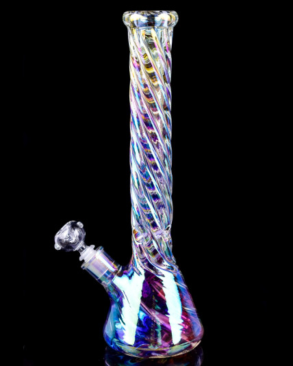 Smoker's Tornado - 16" Chameleon Thick Heavy Beaker Base Bong - Holographic Rainbow