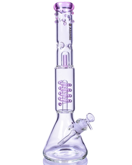 Nucleus - Atomic Glass 18" Inline to Coil Perc Beaker Bong - Pink