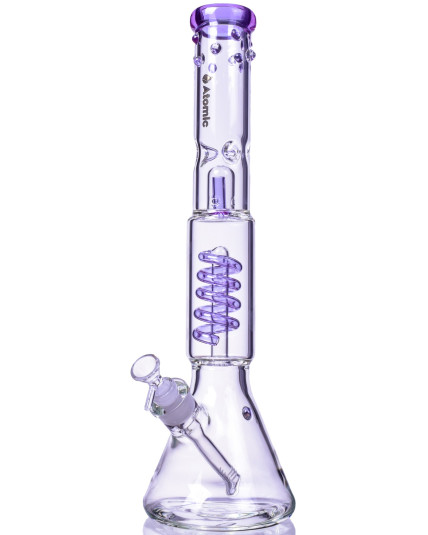 Nucleus - Atomic Glass 18" Inline to Coil Perc Beaker Bong - Purple