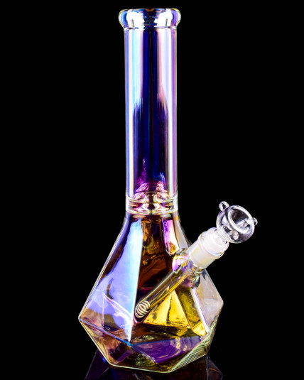 Atomic Glass - 14" Diamond Beaker Base Chameleon Bong - Rainbow Iridescent 