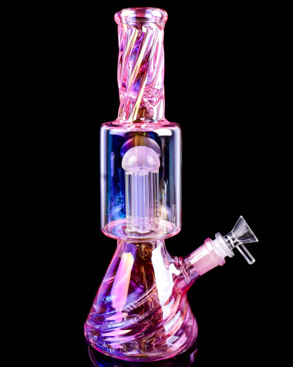 Cotton Candy Cyclone Tree Perc Bong - Pink Iridescent