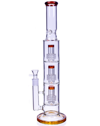 Bong Tower - 18" Triple Showerhead Perc Bong - Amber
