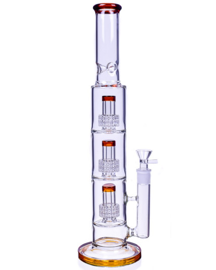 Bong Tower - 18" Triple Showerhead Perc Bong - Amber