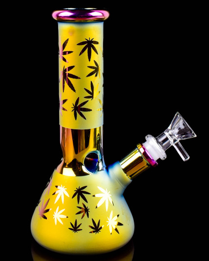 Golden Leaf Frost Electroplated Beaker Base Bong