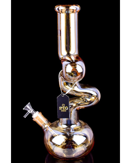 SMOQ Glass - 14" Double Zong Thick Glass Bong - Shiny Amber