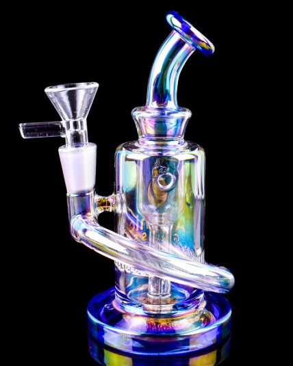 The Kaleidoscope by Atomic Glass - Barrel Shaped Iridescent Recycler Dab Rig