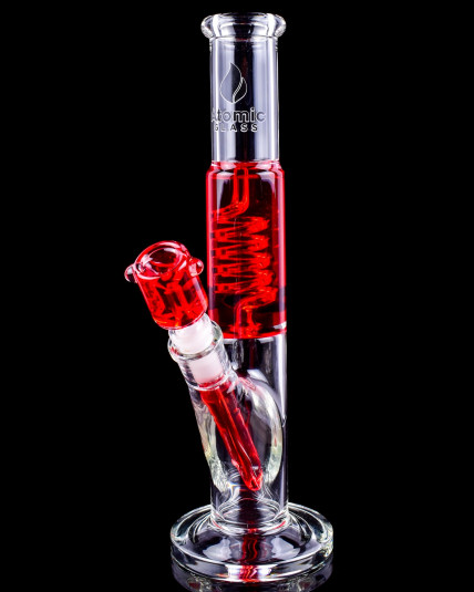 Frozen Helix - Atomic Glass - 12" Coil Perc Glycerin Bong - Red