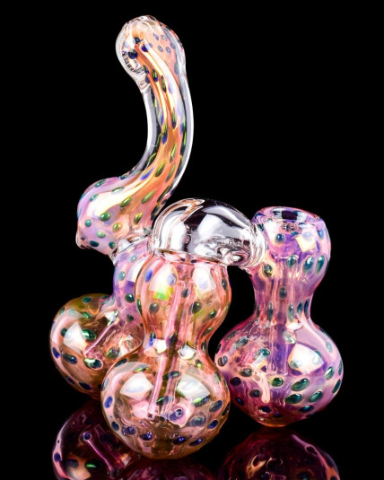 Smoke Triplets - 6" Triple Chamber Golden Fumed Side By Side Bubbler - Fumed Iridescent 