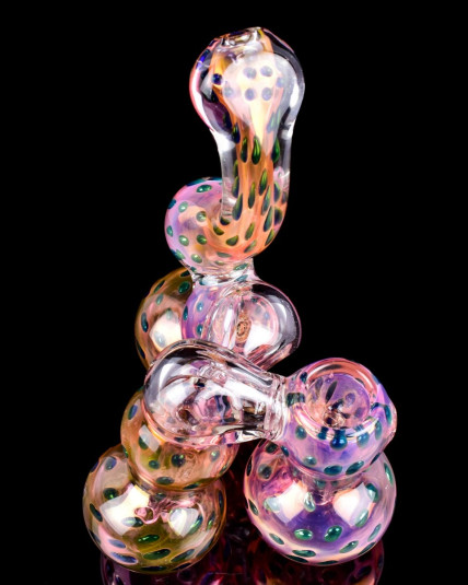 Smoke Triplets - 6" Triple Chamber Golden Fumed Side By Side Bubbler - Fumed Iridescent 