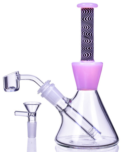 The Hypnotic Swirl - 8" Wig Wag Beaker Base Bong/Dab Rig - Pink