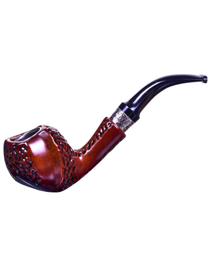 6" Concave Fancy Wooden Pipe - Dark Walnut