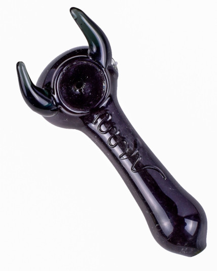Dual Horn Artisan -  4.5" Dark Black Swirl glass Pipe 