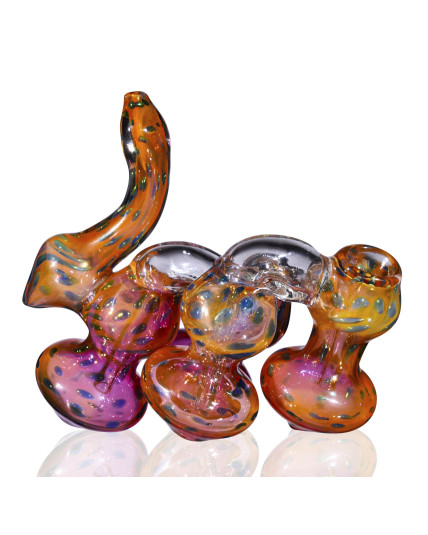 8" Quadruple Chamber Golden Fumed Side By Side Bubbler