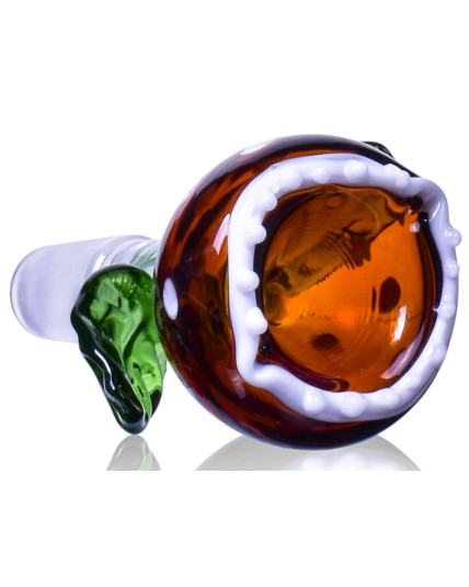 Spotted 14mm Male Dry Herb Bowl - Amber With Leaf