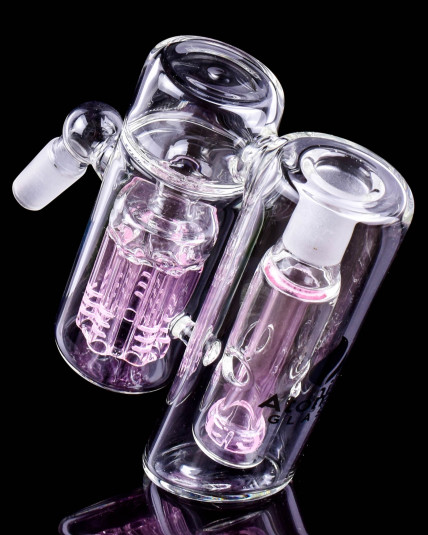 Atomic Glass - 14mm 45° Double Chamber w/ Dual Perc Ash Catcher - Pink