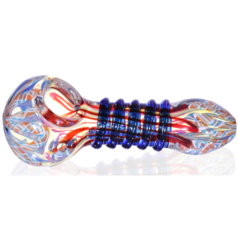 Tobacco Smoking Bowl NEW 5" Red & Blue Green Swirl Design Glass Pipe 