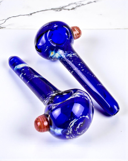 Cobalt Aura Silver Fumed Galaxy Glass Hand Pipe