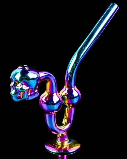 6" Skull Head Rainbow Iridescent Oil Burner Pipe