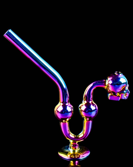 6" Skull Head Rainbow Iridescent Oil Burner Pipe