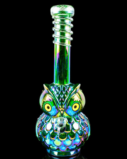 Nocturnal Hoot - 12" Glow In The Dark Owl Bong - Green Iridescent