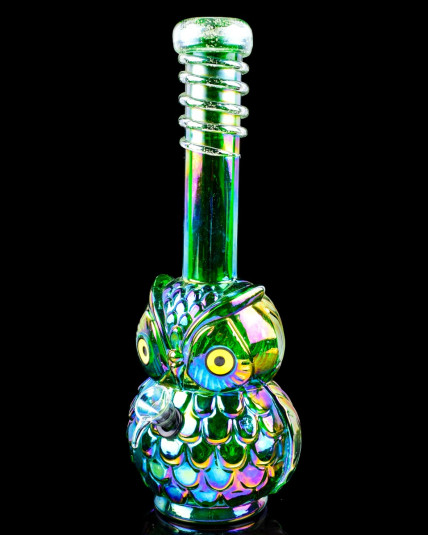 Nocturnal Hoot - 12" Glow In The Dark Owl Bong - Green Iridescent