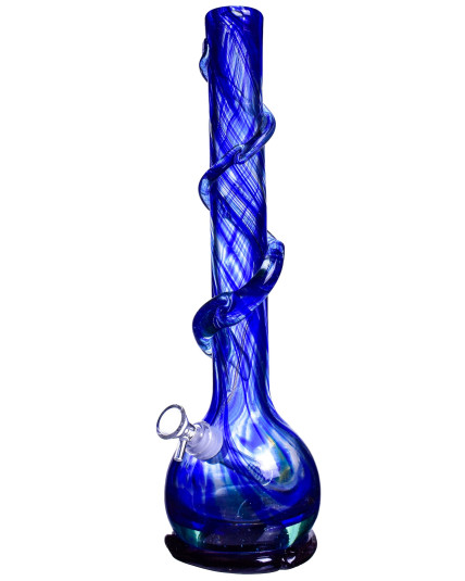 Azure Spiral - 16" Flower Vase Wire Wrapped Round Base Bong - Blue